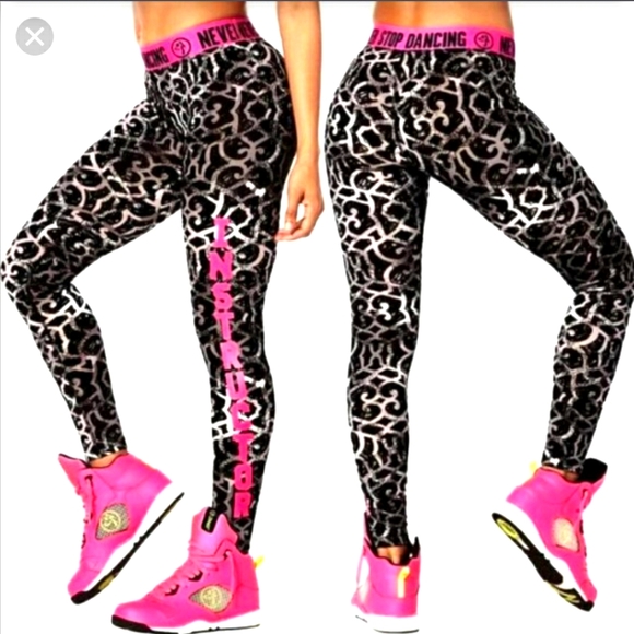 Zumba Fitness Pants - Zumba Instructor Leggings size Large Lovely or Small Spicy Black Pink
